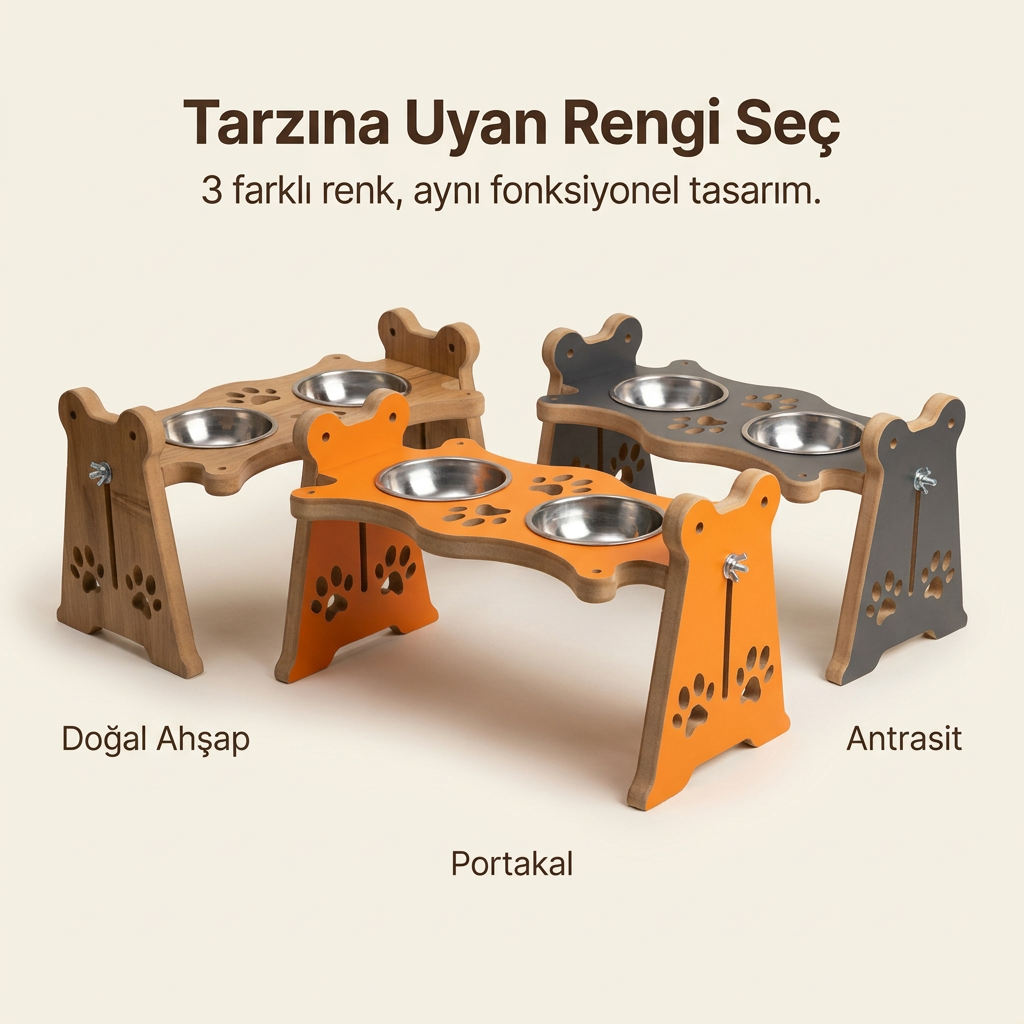 USTAAGAC Ayarlanabilir Yükseklikli İkili Mama & Su Kabı – Kedi ve Küçük Irk Köpekler İçin
