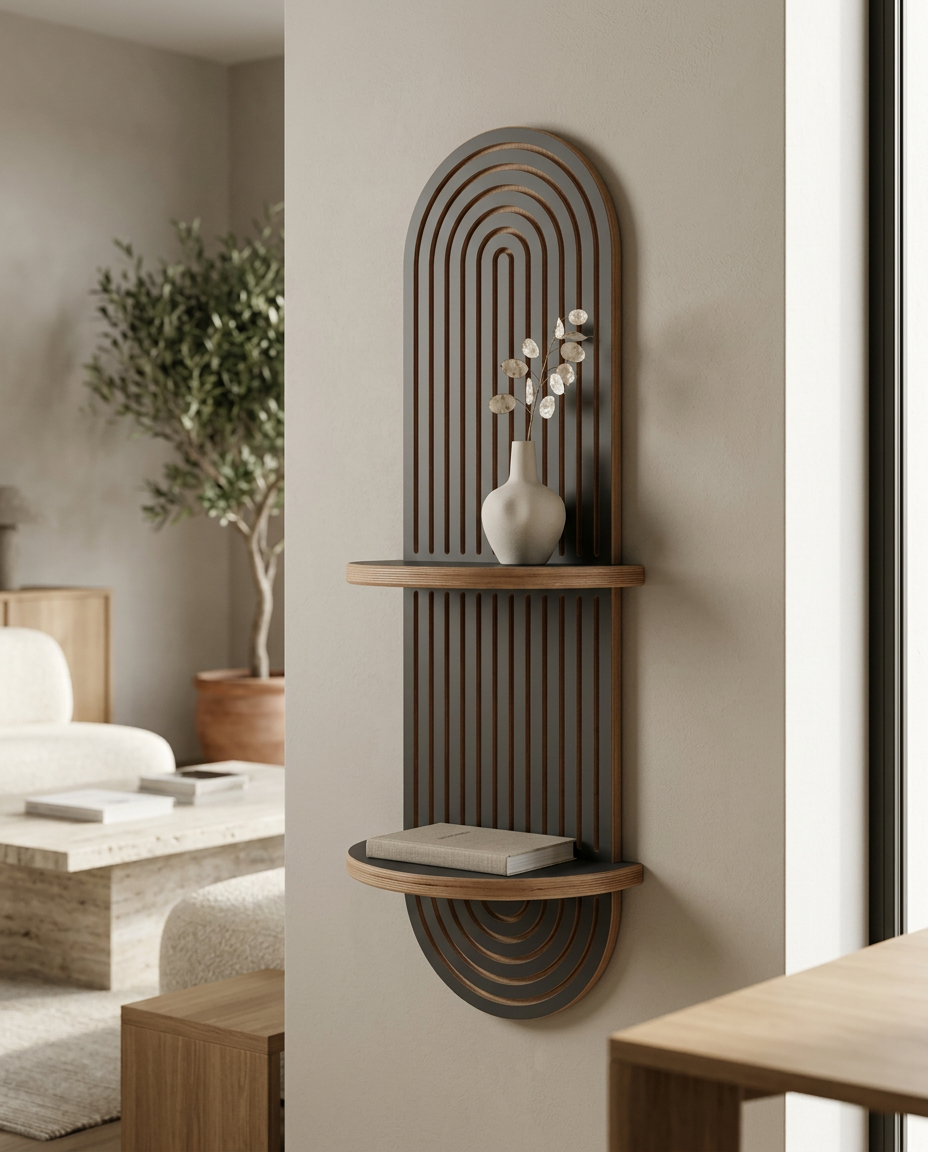 USTAAGAC Linea Dekoratif Duvar Rafı – Antrasit | 2 Raflı Modern Duvar Rafı