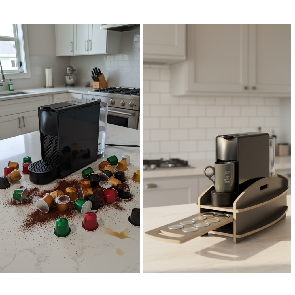 USTAAGAC Nespresso Kapsül Standı ve Çekmecesi – Kahve Makinesi Altlığı, Kapsül Düzenleyici Organizer (20x38x15 cm)