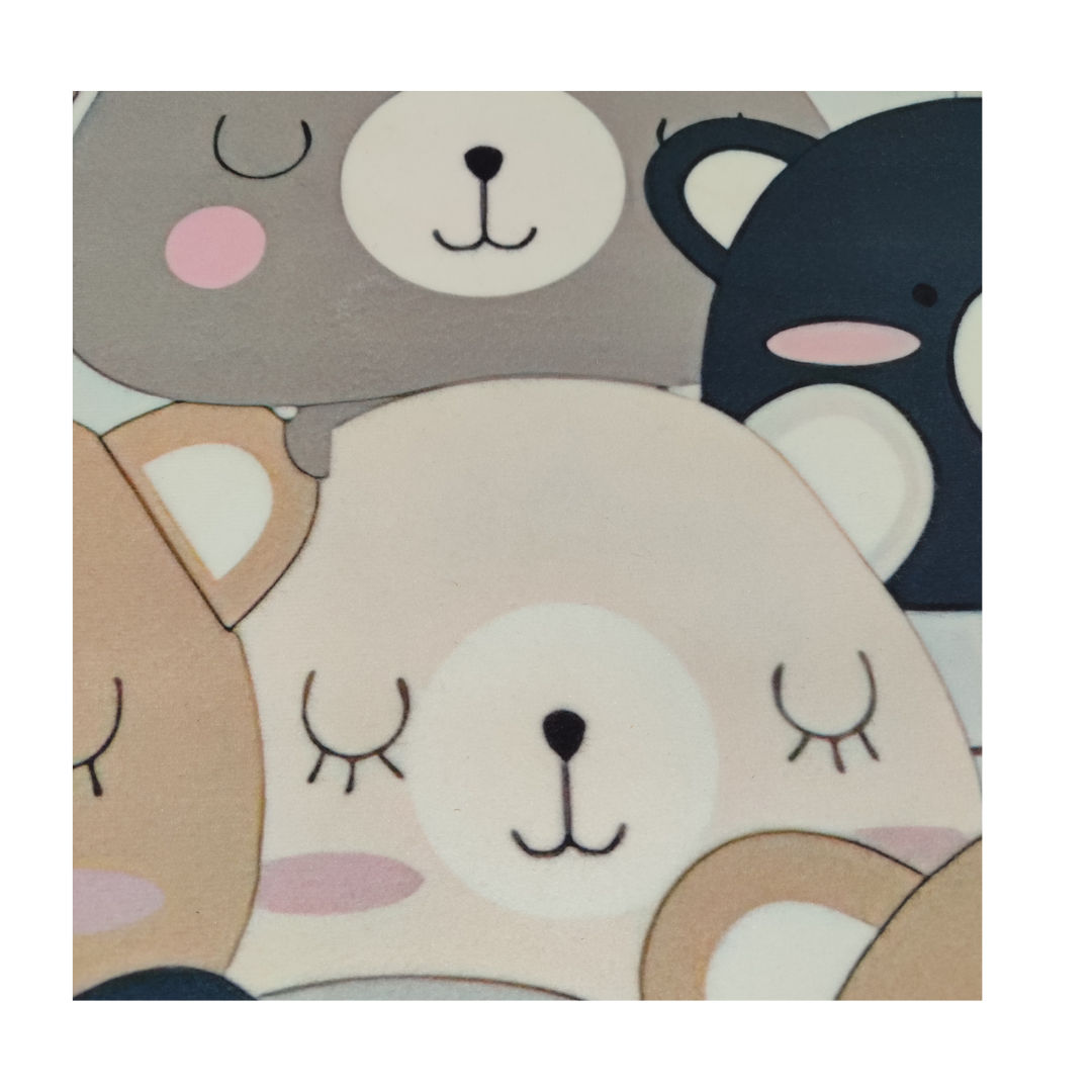 Puf Koltuk Tabure - Ayıdıcık Desenli - Ahşap Ayaklı