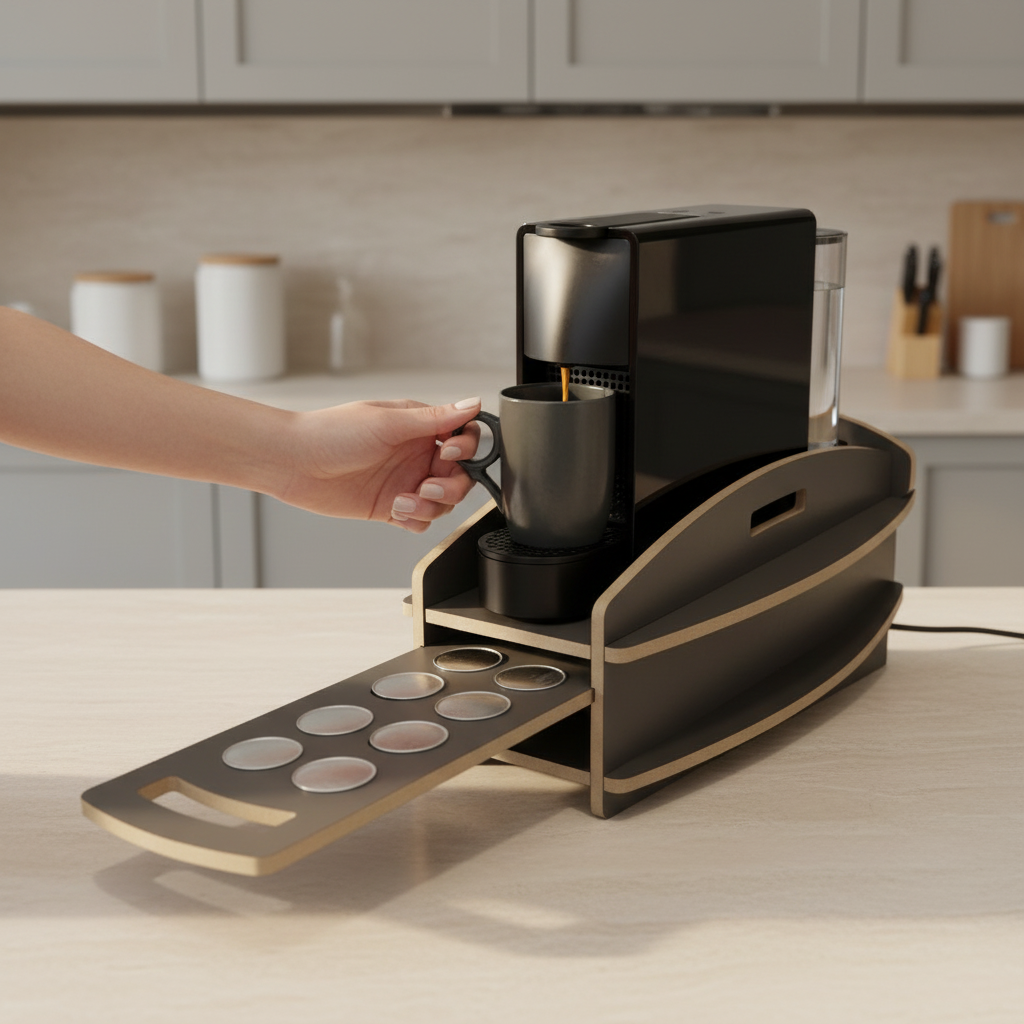 USTAAGAC Nespresso Kapsül Standı ve Çekmecesi – Kahve Makinesi Altlığı, Kapsül Düzenleyici Organizer (20x38x15 cm)
