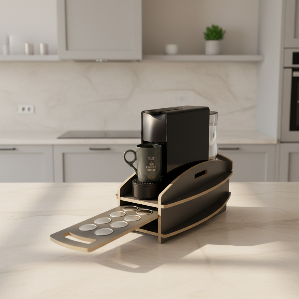 USTAAGAC Nespresso Kapsül Standı ve Çekmecesi – Kahve Makinesi Altlığı, Kapsül Düzenleyici Organizer (20x38x15 cm)