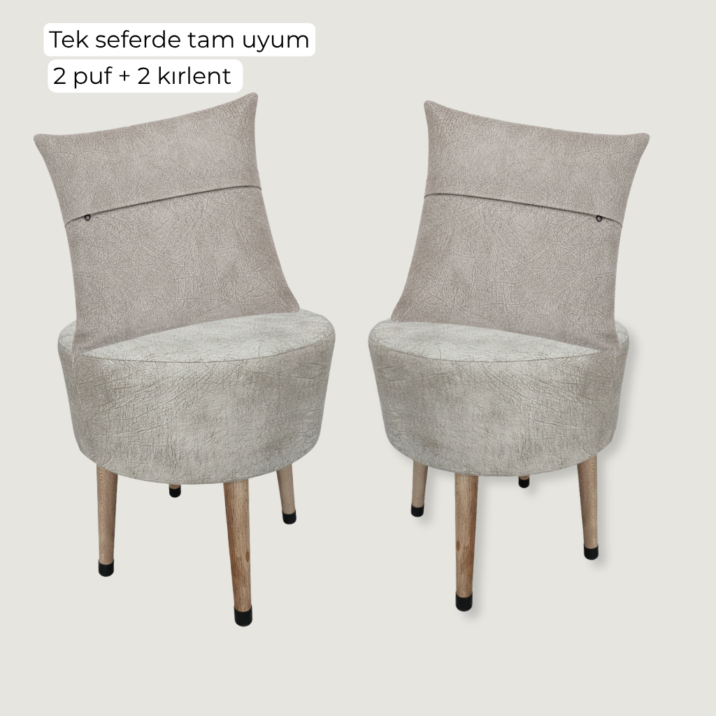 USTAAGAC Puf Koltuk & Kırlent Seti – 2 Puf 2 Kırlent, Dekoratif Ayak Uzatma Taburesi
