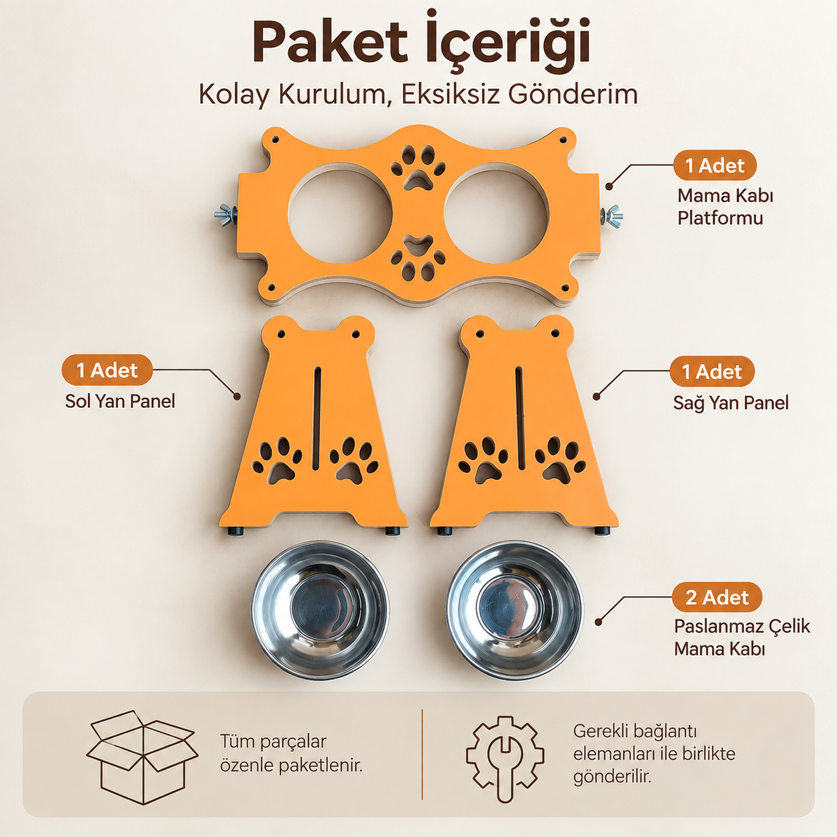 USTAAGAC Ayarlanabilir Yükseklikli İkili Mama & Su Kabı – Kedi ve Küçük Irk Köpekler İçin