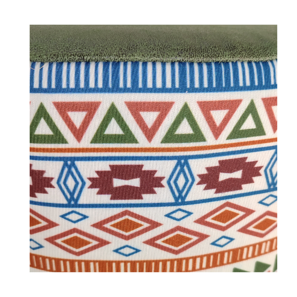 USTAAGAC Modern Desenli Ust Yesil El Yapımı Puf, Ahşap Ayaklı Dekoratif Tabure