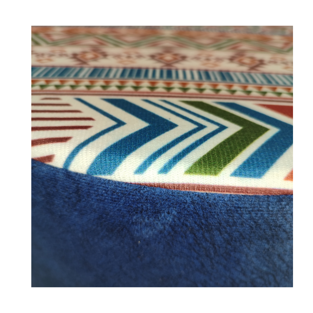 USTAAGAC Modern Kilim Desenli Yan Mavi El Yapımı Puf, Ahşap Ayaklı Dekoratif Tabure