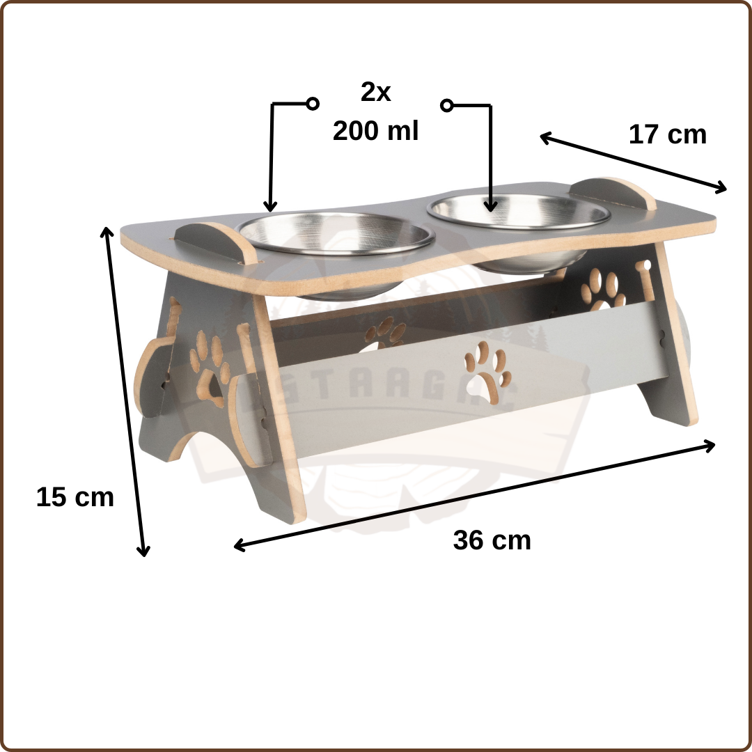Kedi Köpek - Mama & Su Kabı -  Antrasit Renk - Çelik Hazne Kap
