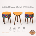 Renkli Mandala Turuncu - Kahve Seti -  2 Puf 1 Adet Sehpa