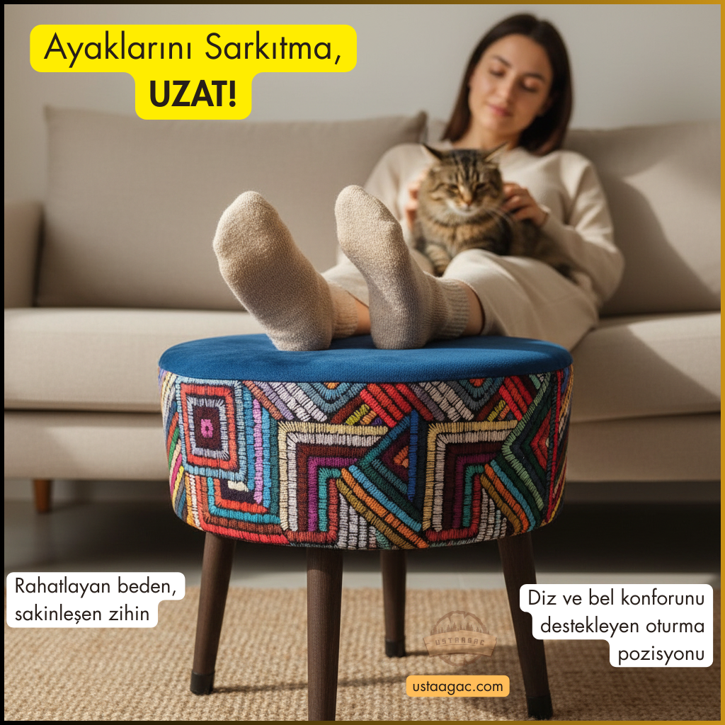 Puf Koltuk Tabure - Etna Gökkuşağı Lacivert