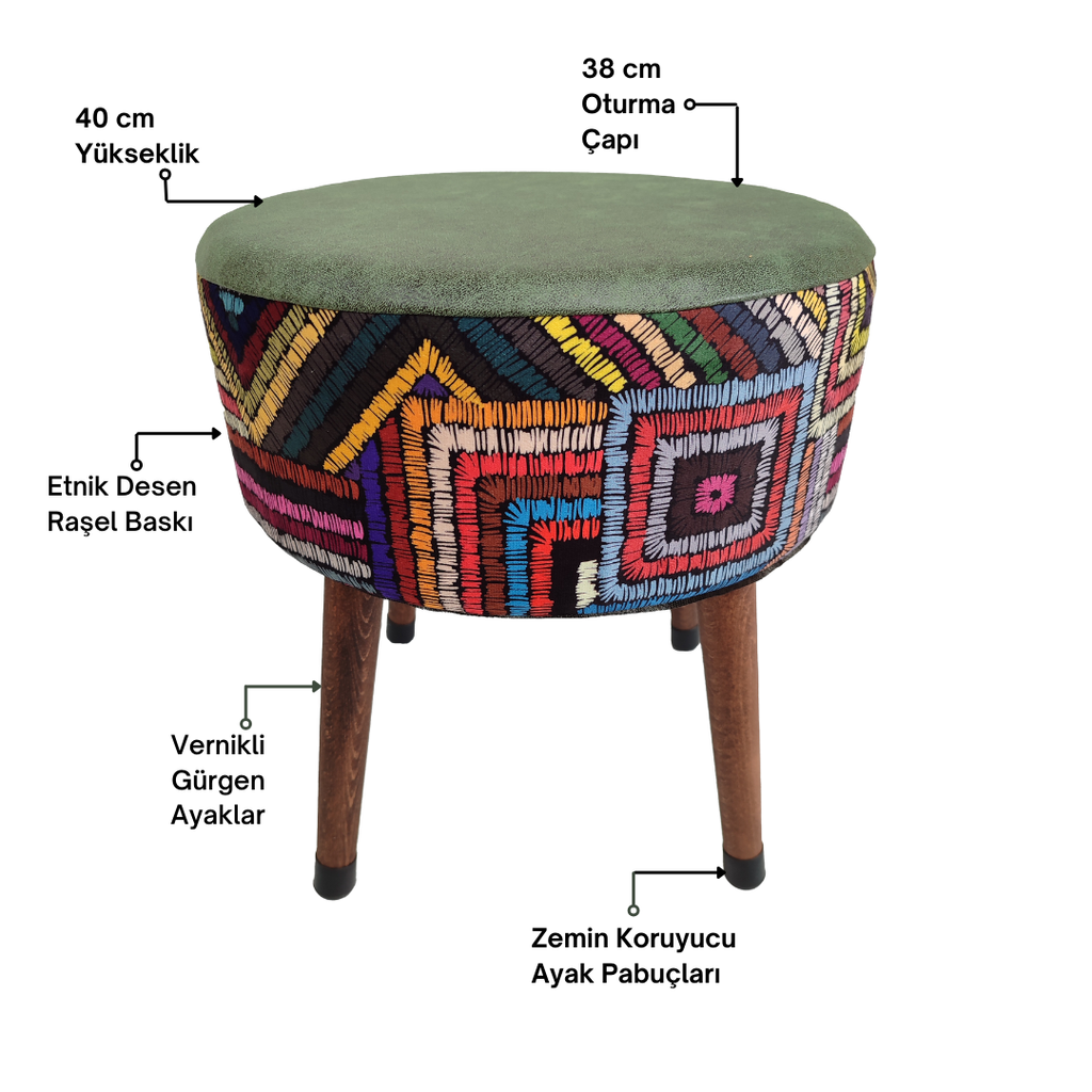 Puf Koltuk Tabure - Etna Gökkuşağı Yeşil