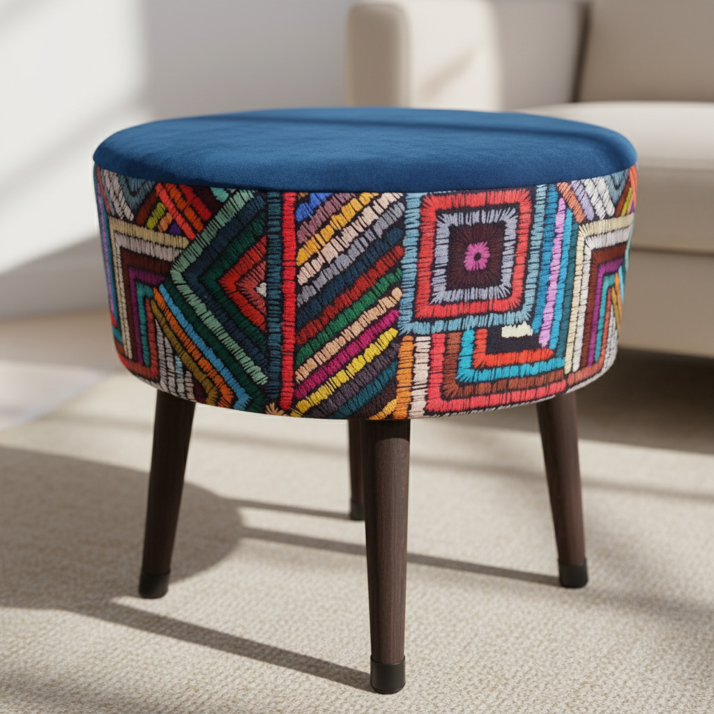 Puf Koltuk Tabure - Etna Gökkuşağı Lacivert