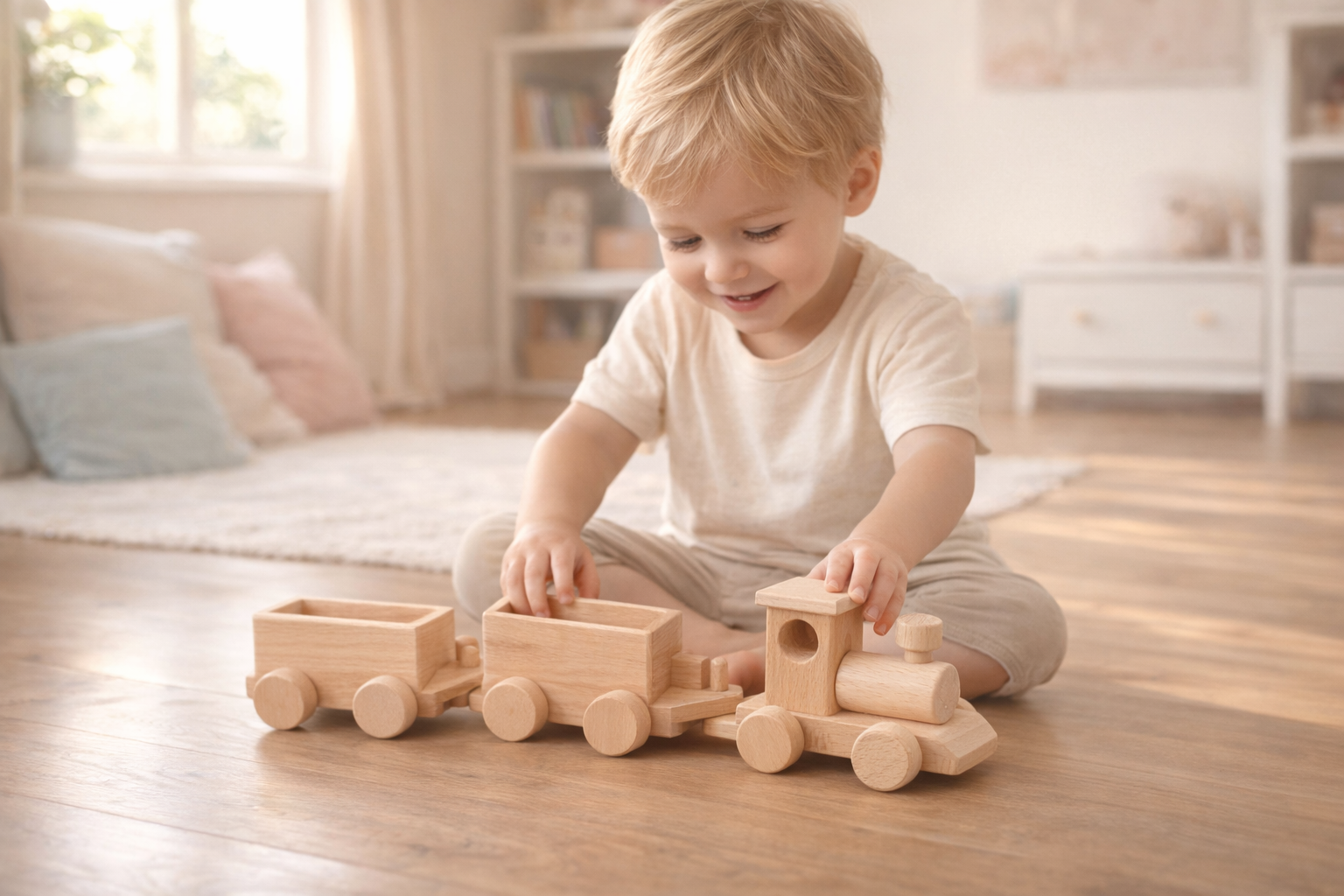 Montessori Ahşap Tren Oyuncağı – Doğal Kayın Ağacı, Eğitici ve Güvenli Çocuk Oyuncağı (2–5 Yaş)