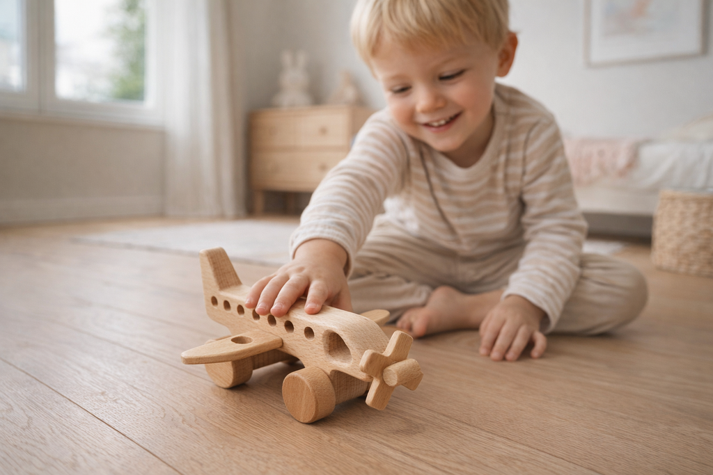 Montessori Tarzı Ahşap Uçak Oyuncağı – Doğal Kayın Ağacı, Eğitici ve Güvenli Çocuk Oyuncağı (2–5 Yaş)
