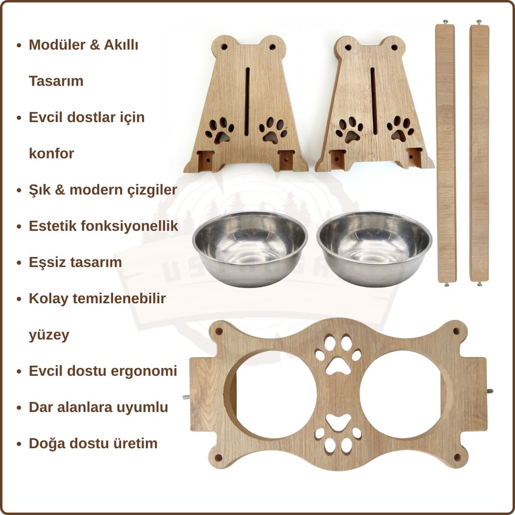 Kedi Köpek - Mama & Su Kabı -  Yükseklik Ayarlı