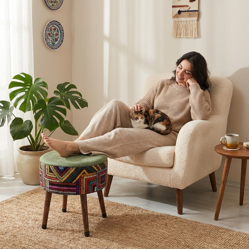 Puf Koltuk Tabure - Etna Gökkuşağı Yeşil