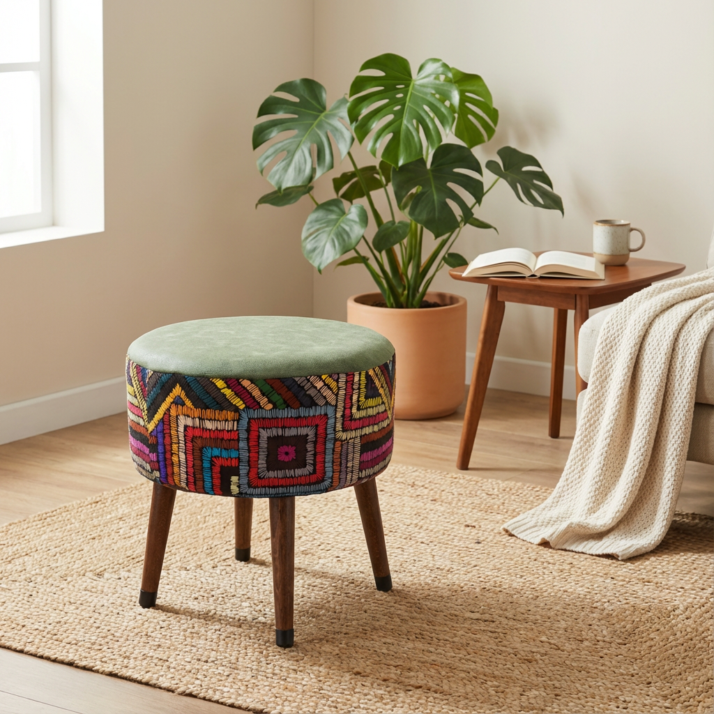 Puf Koltuk Tabure - Etna Gökkuşağı Yeşil