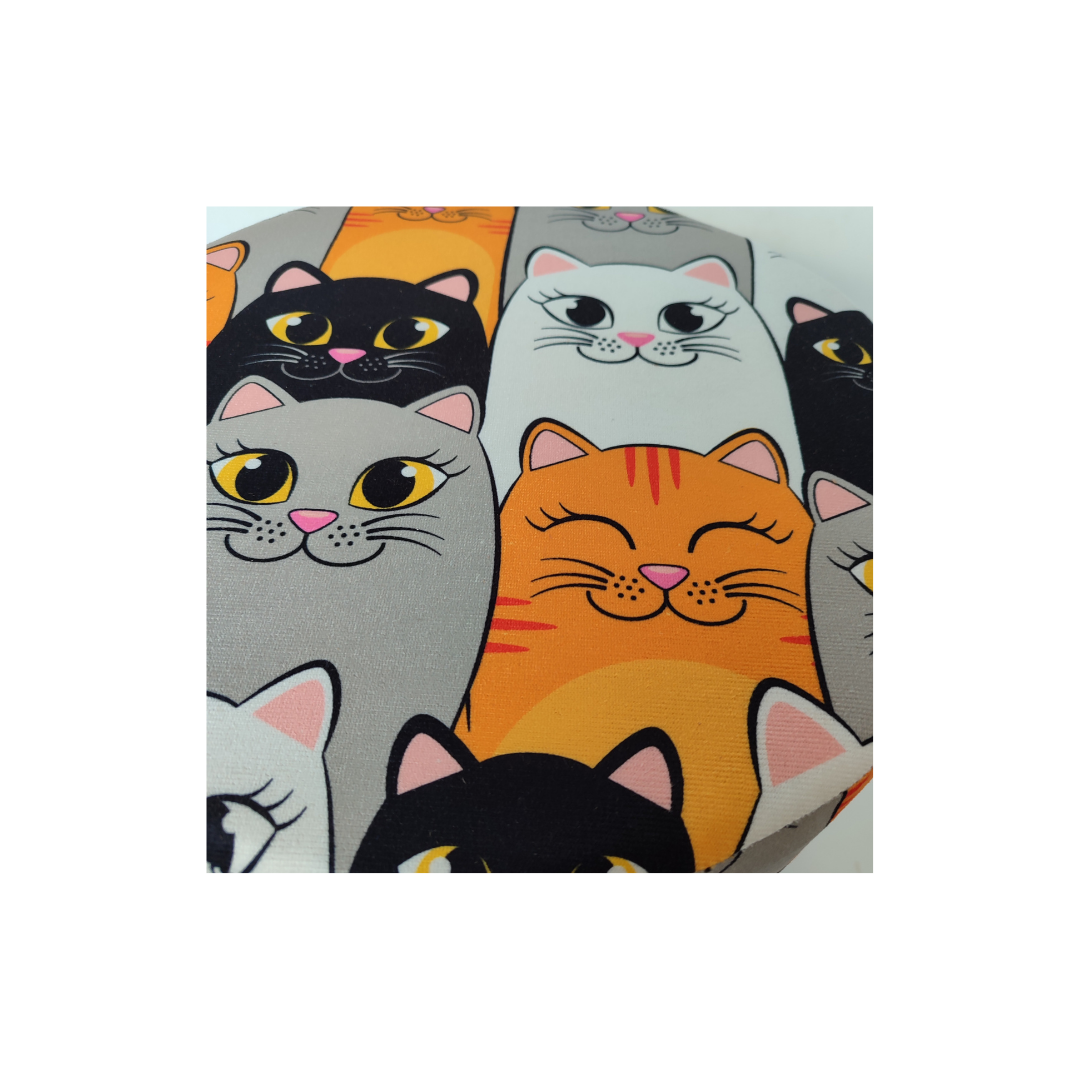 USTAAGAC Kedi Desenli 3’lü Puf + Sehpa Seti – 4 Parça Dekoratif Oturma Grubu Kahve Çay Balkon Seti