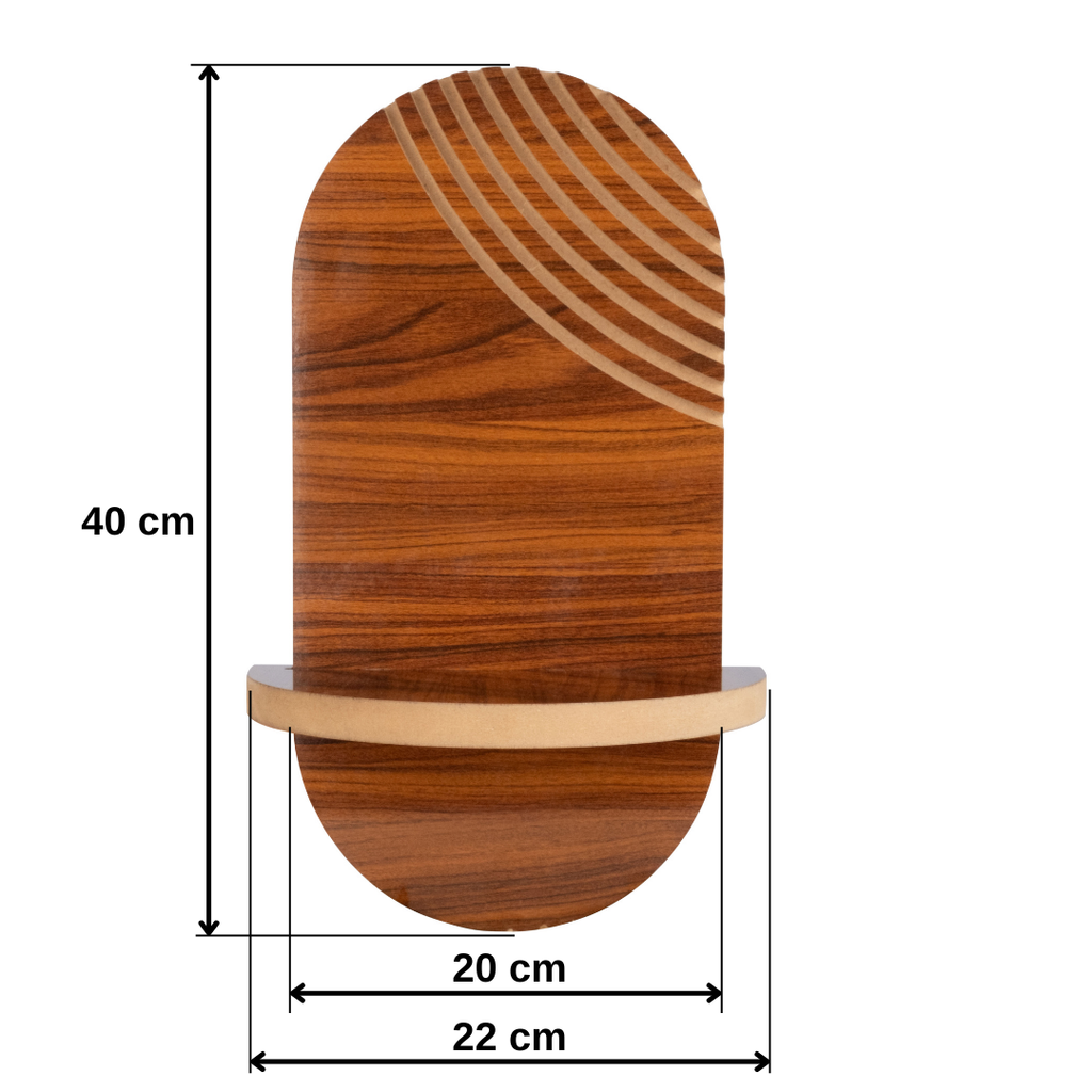 Minimal Ceviz Duvar Rafı - 1 Kademeli Radyal Çizgili - Ceviz Rengi