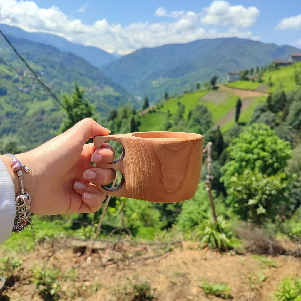 USTAAGAC El Yapımı Ahşap Kuksa Bardak – Rize Kiraz Ağacı Kamp ve Kahve Kupası