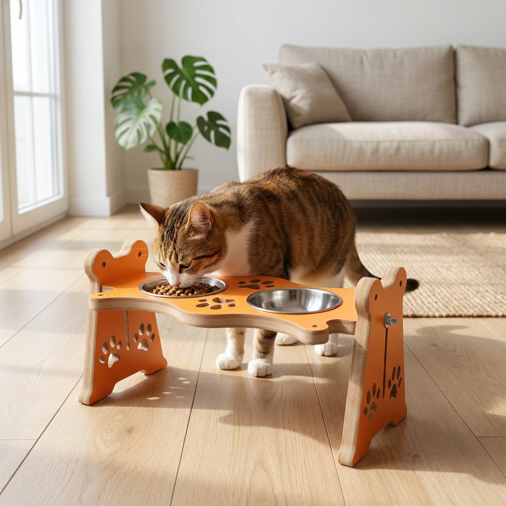 USTAAGAC Ayarlanabilir Yükseklikli İkili Mama & Su Kabı – Kedi ve Küçük Irk Köpekler İçin