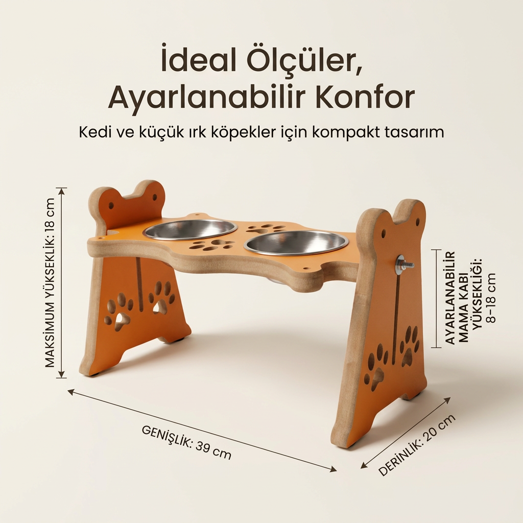 USTAAGAC Ayarlanabilir Yükseklikli İkili Mama & Su Kabı – Kedi ve Küçük Irk Köpekler İçin