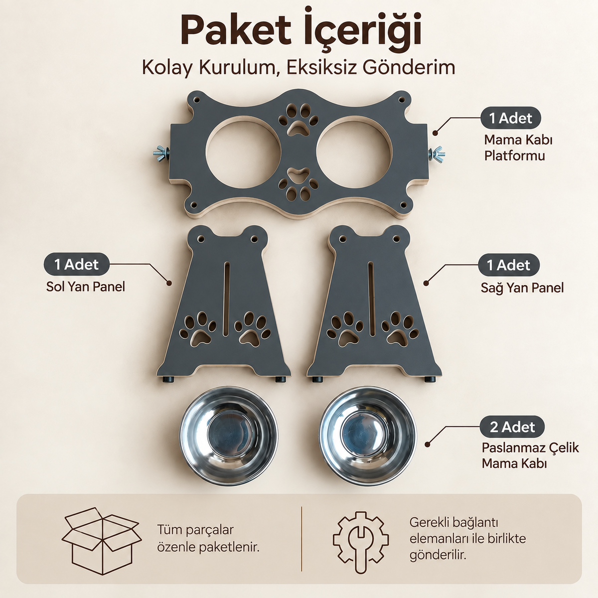 USTAAGAC Ayarlanabilir Yükseklikli İkili Mama & Su Kabı – Kedi ve Küçük Irk Köpekler İçin Antrasit