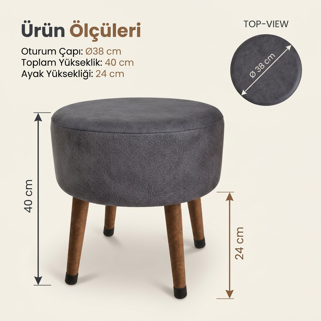 USTAAGAC Antrasit Gri Çay Kahve Seti – 2 puf + 1 Sehpa