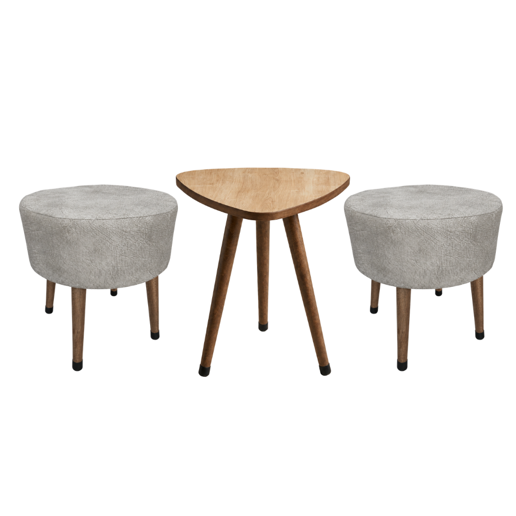 USTAAGAC Safir Meşe Çay Kahve Seti – 2 puf + 1 Sehpa