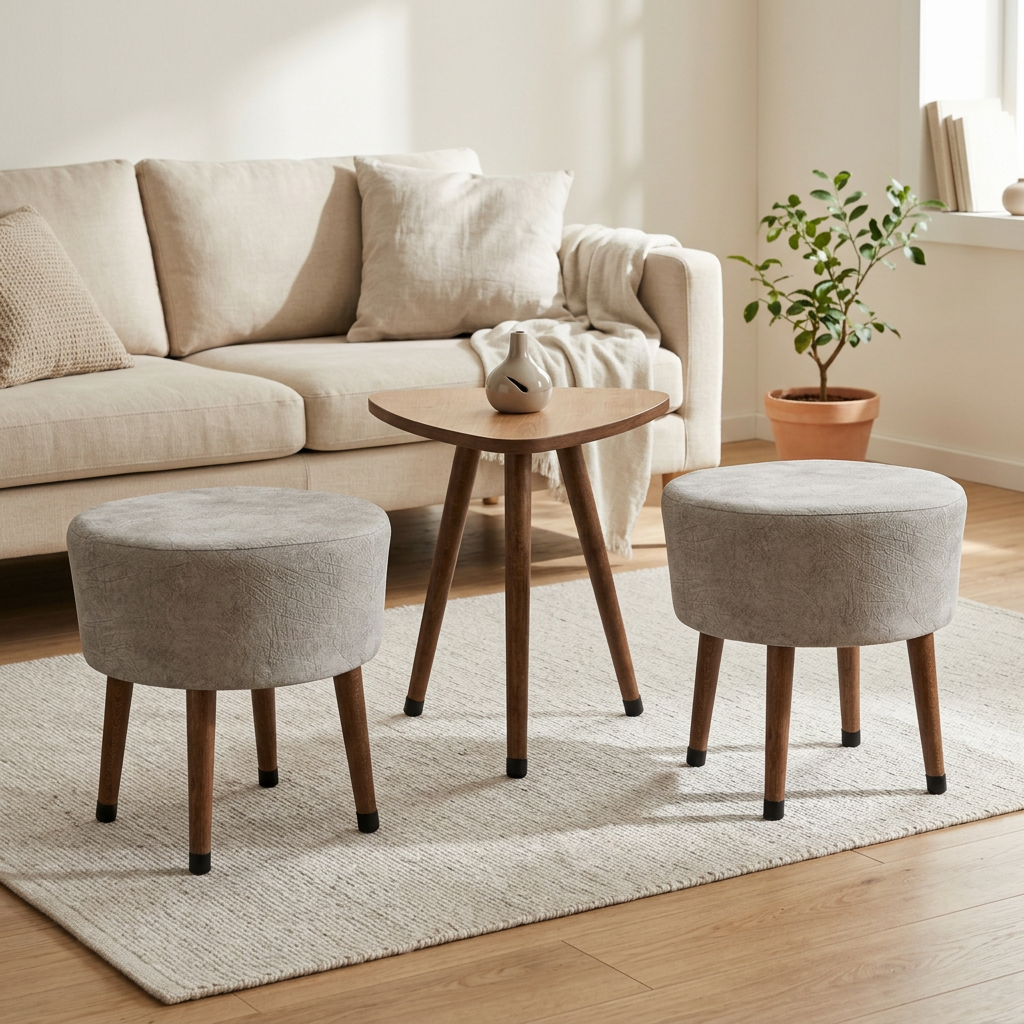 USTAAGAC Safir Meşe Çay Kahve Seti – 2 puf + 1 Sehpa