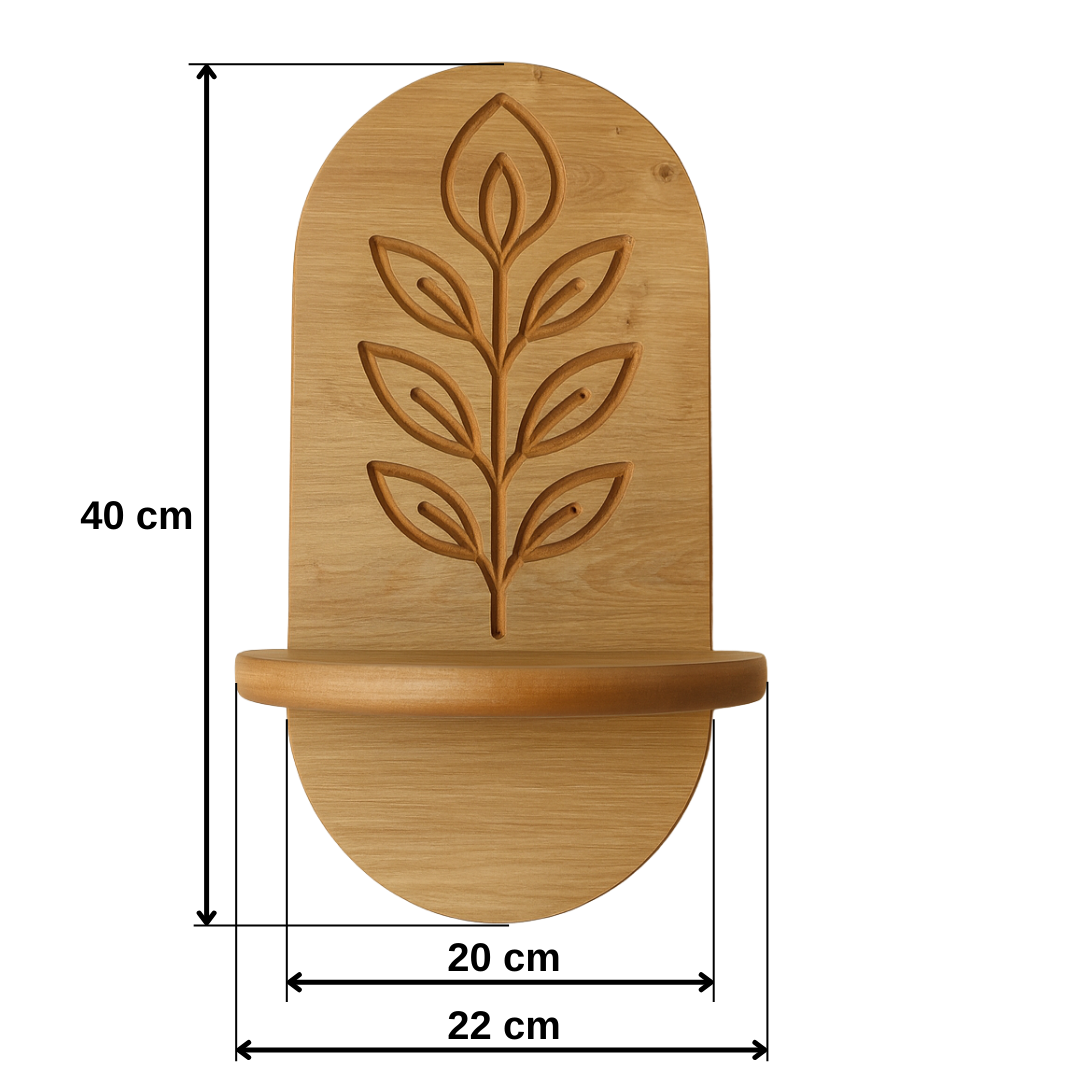 USTAAGAC Minimal Meşe Duvar Rafı - 1 Kademeli Gravür Çiçek Deseni