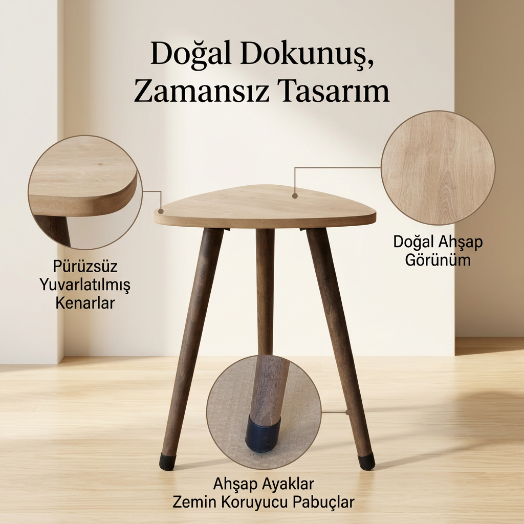 USTAAGAC Trio PUF Tamamlayıcı Üçgen Yan Sehpa Safir Mese