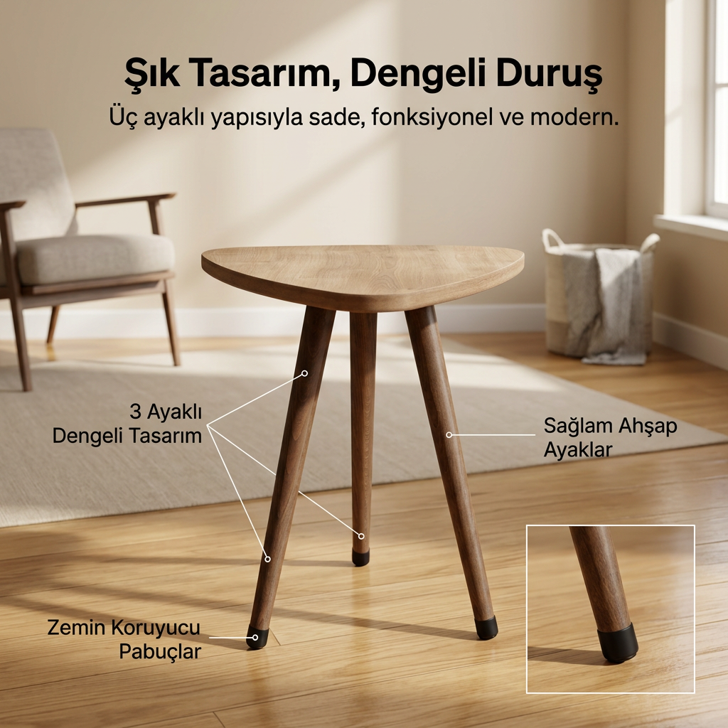 USTAAGAC Trio PUF Tamamlayıcı Üçgen Yan Sehpa Safir Mese