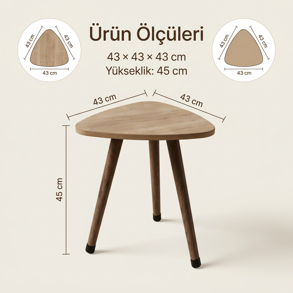 USTAAGAC Trio PUF Tamamlayıcı Üçgen Yan Sehpa Safir Mese