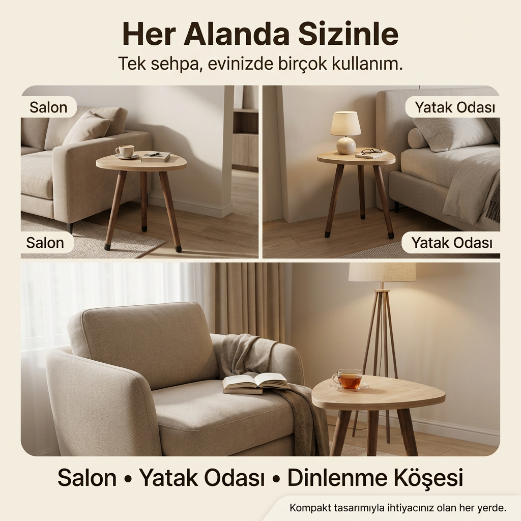 USTAAGAC Trio PUF Tamamlayıcı Üçgen Yan Sehpa Safir Mese