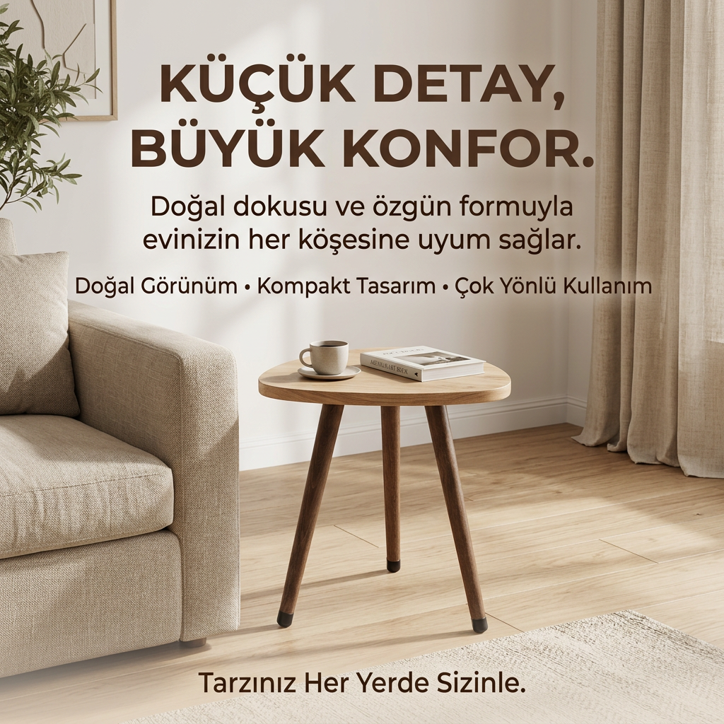USTAAGAC Trio PUF Tamamlayıcı Üçgen Yan Sehpa Safir Mese