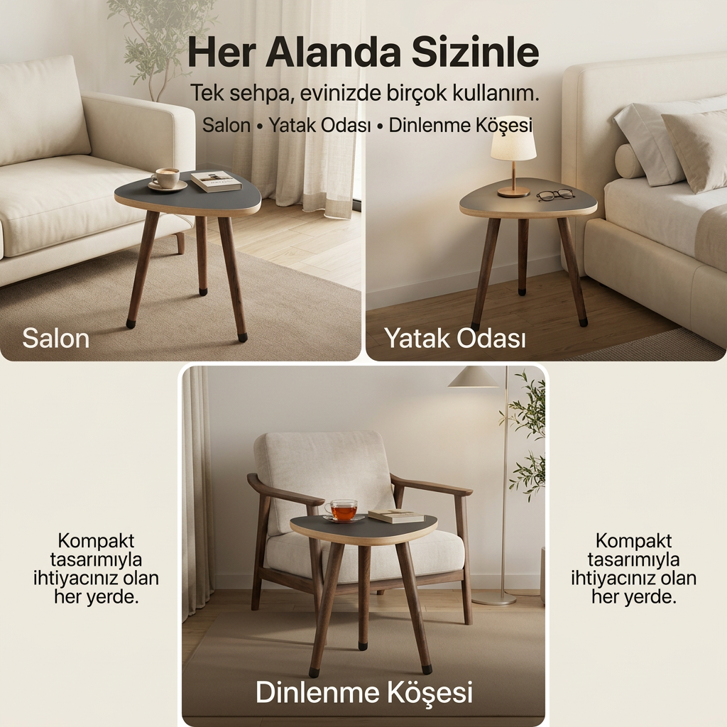 USTAAGAC Trio PUF Tamamlayıcı Üçgen Yan Sehpa Antrasit Gri