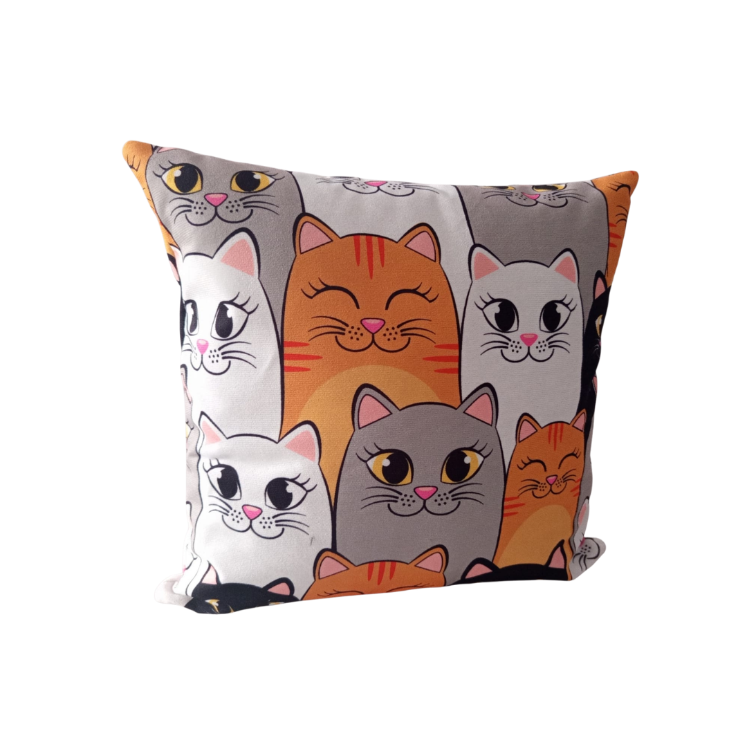 USTAAGAC El Yapımı Kedi Desenli Neşeli Dekoratif Kırlent Kılıfı – 40x40 cm