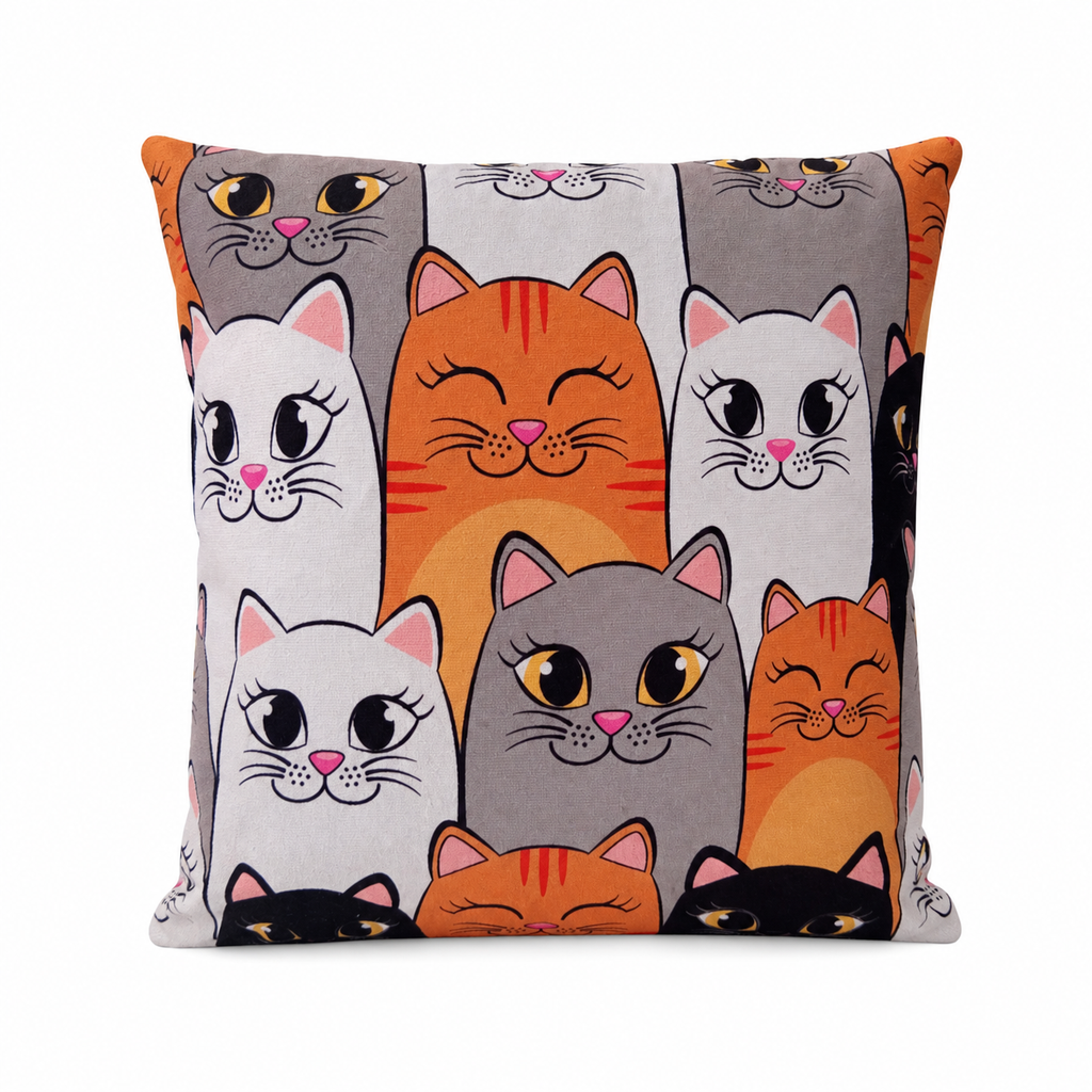 USTAAGAC El Yapımı Kedi Desenli Neşeli Dekoratif Kırlent Kılıfı – 40x40 cm