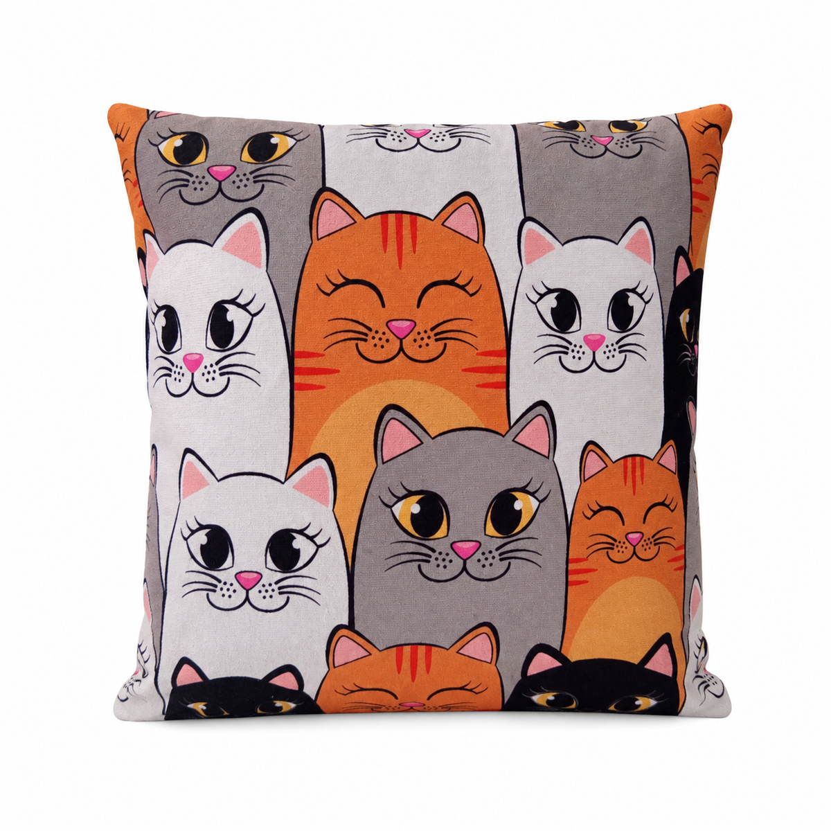 USTAAGAC El Yapımı Kedi Desenli Neşeli Dekoratif Kırlent Kılıfı – 40x40 cm