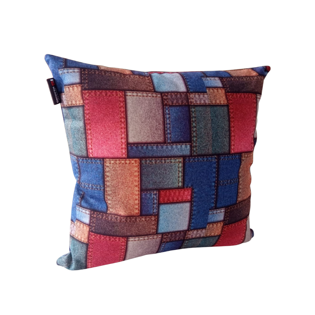 USTAAGAC El Yapımı Yamalı Geometrik Patchwork Desenli Neşeli Dekoratif Kırlent Kılıfı – 40x40 cm