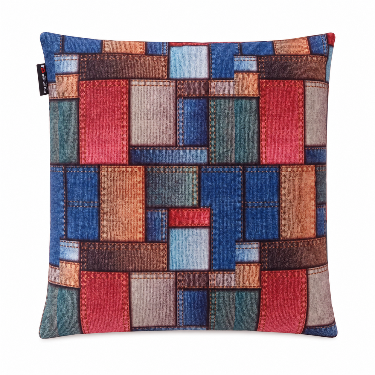 USTAAGAC El Yapımı Yamalı Geometrik Patchwork Desenli Neşeli Dekoratif Kırlent Kılıfı – 40x40 cm