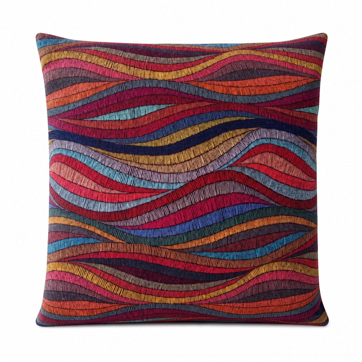 USTAAGAC El Yapımı  Dalgalı Gökkuşağı Desenli Neşeli Dekoratif Kırlent Kılıfı – 40x40 cm