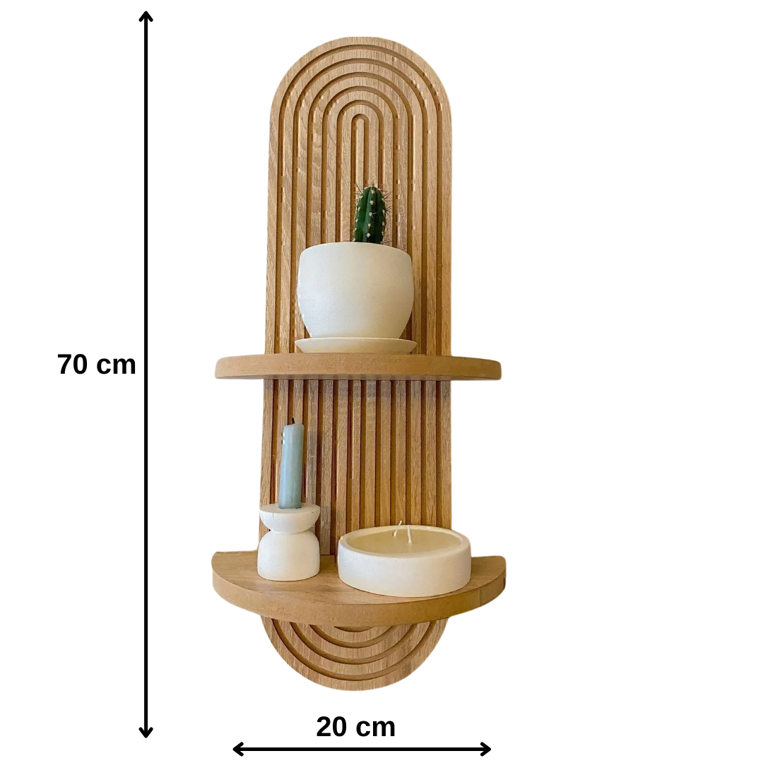 Minimal Meşe Duvar Rafı - 2 Kademeli - Çizgili