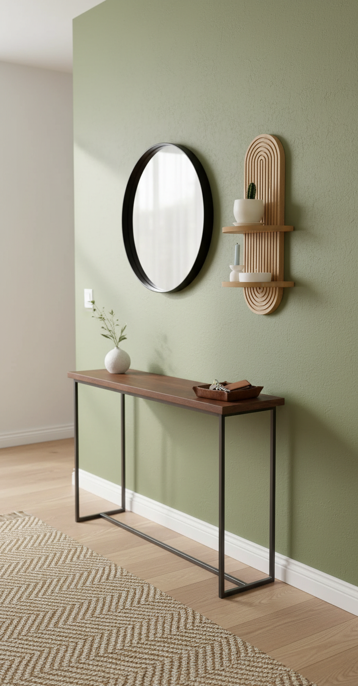 Minimal Meşe Duvar Rafı - 2 Kademeli - Çizgili