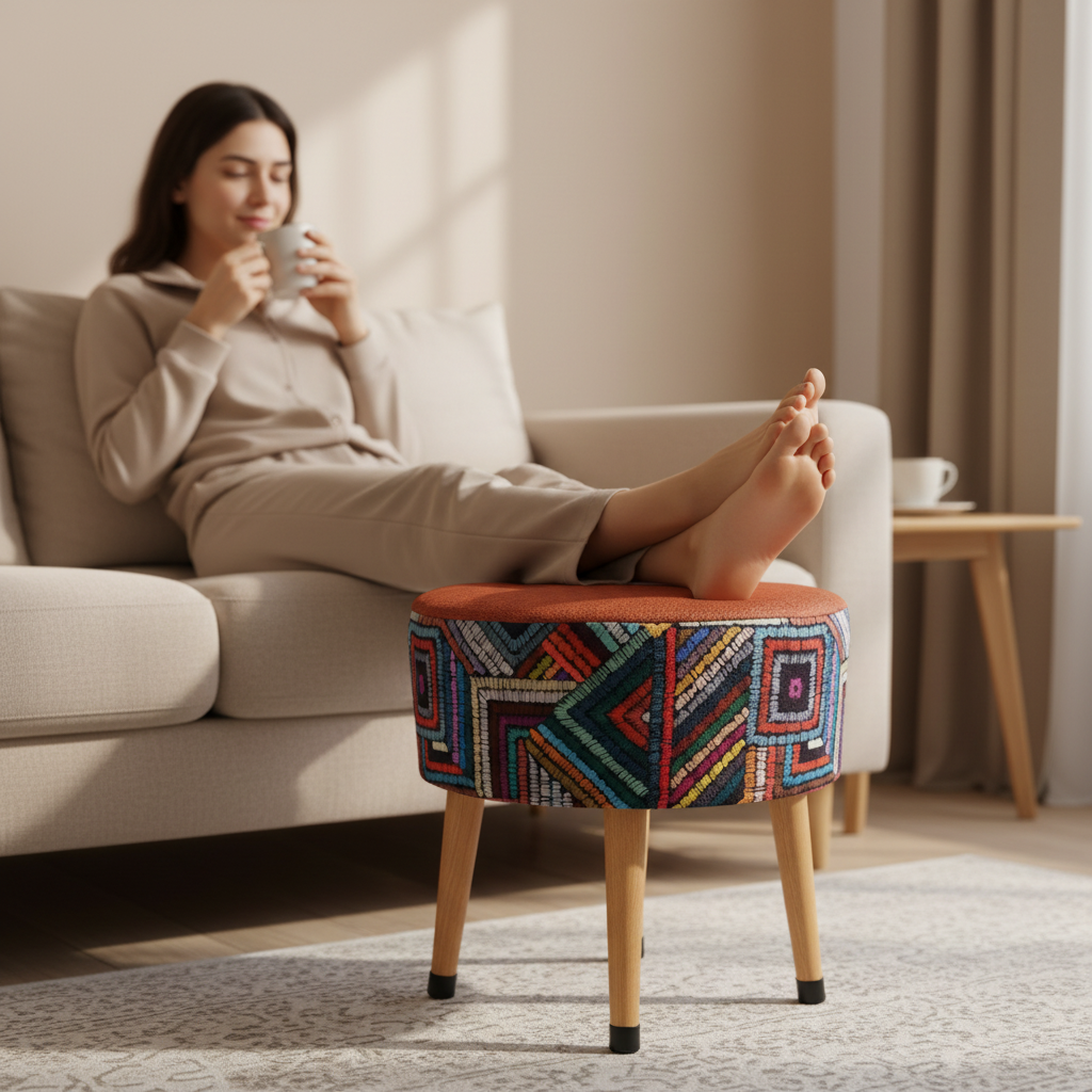 Puf Koltuk Tabure - Etna Gökkuşağı Kiremit