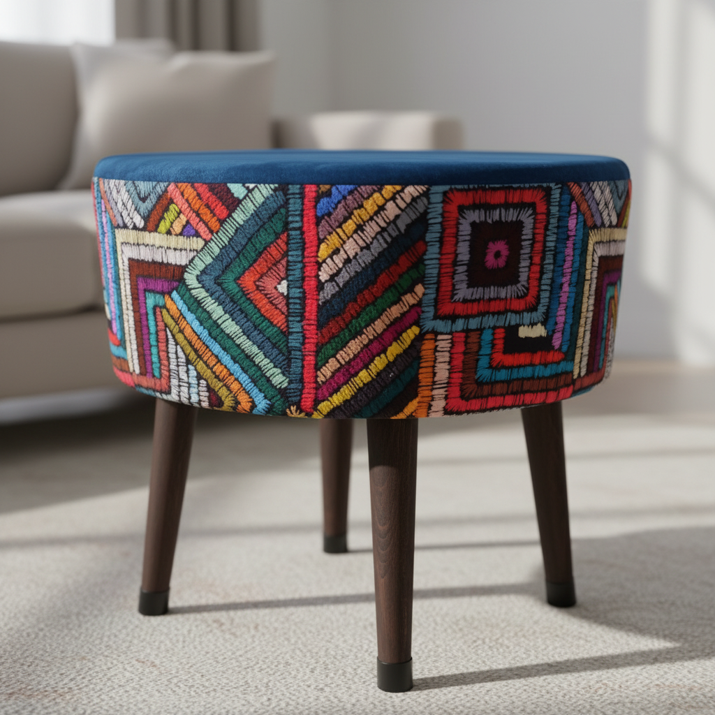 Puf Koltuk Tabure - Etna Gökkuşağı Lacivert