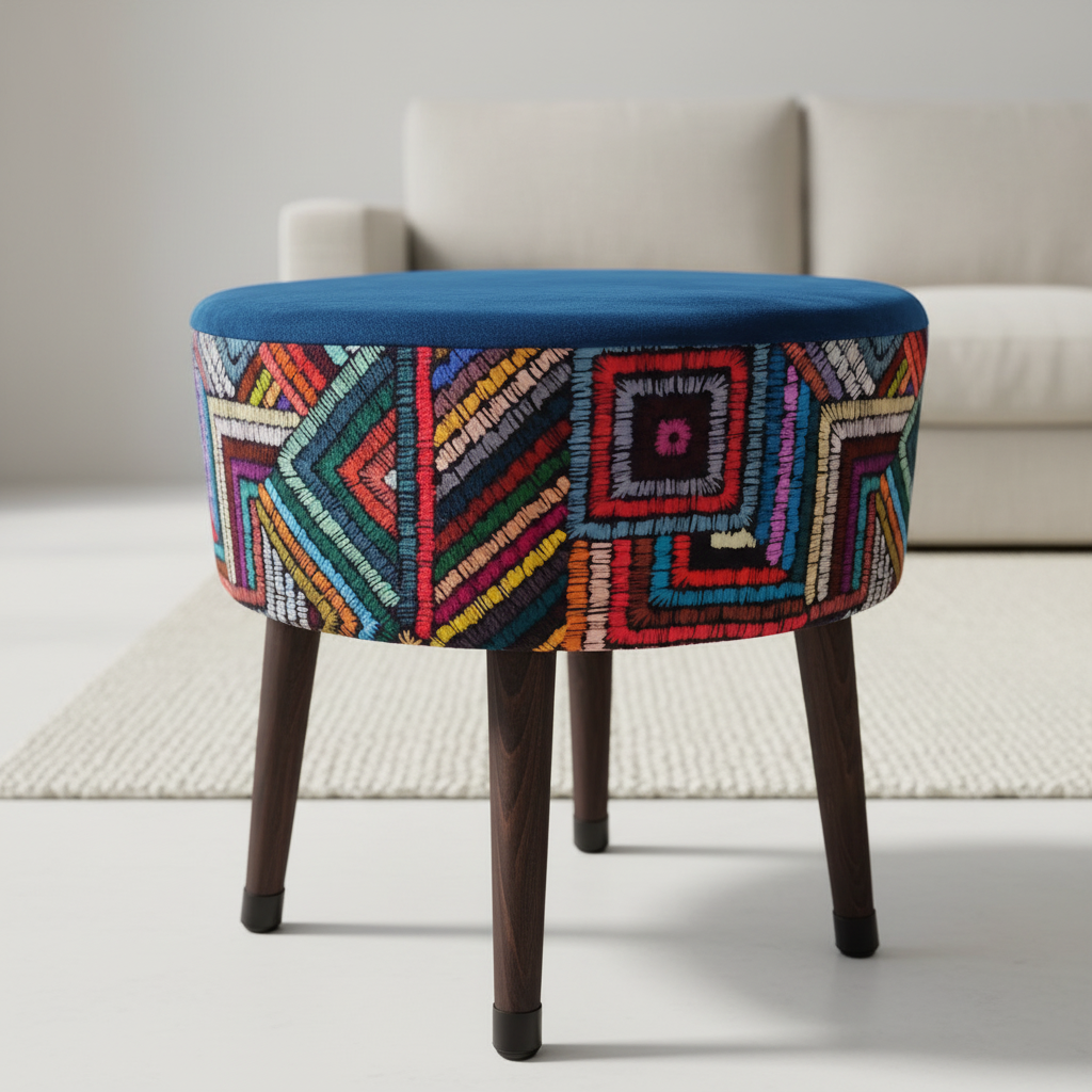 Puf Koltuk Tabure - Etna Gökkuşağı Lacivert