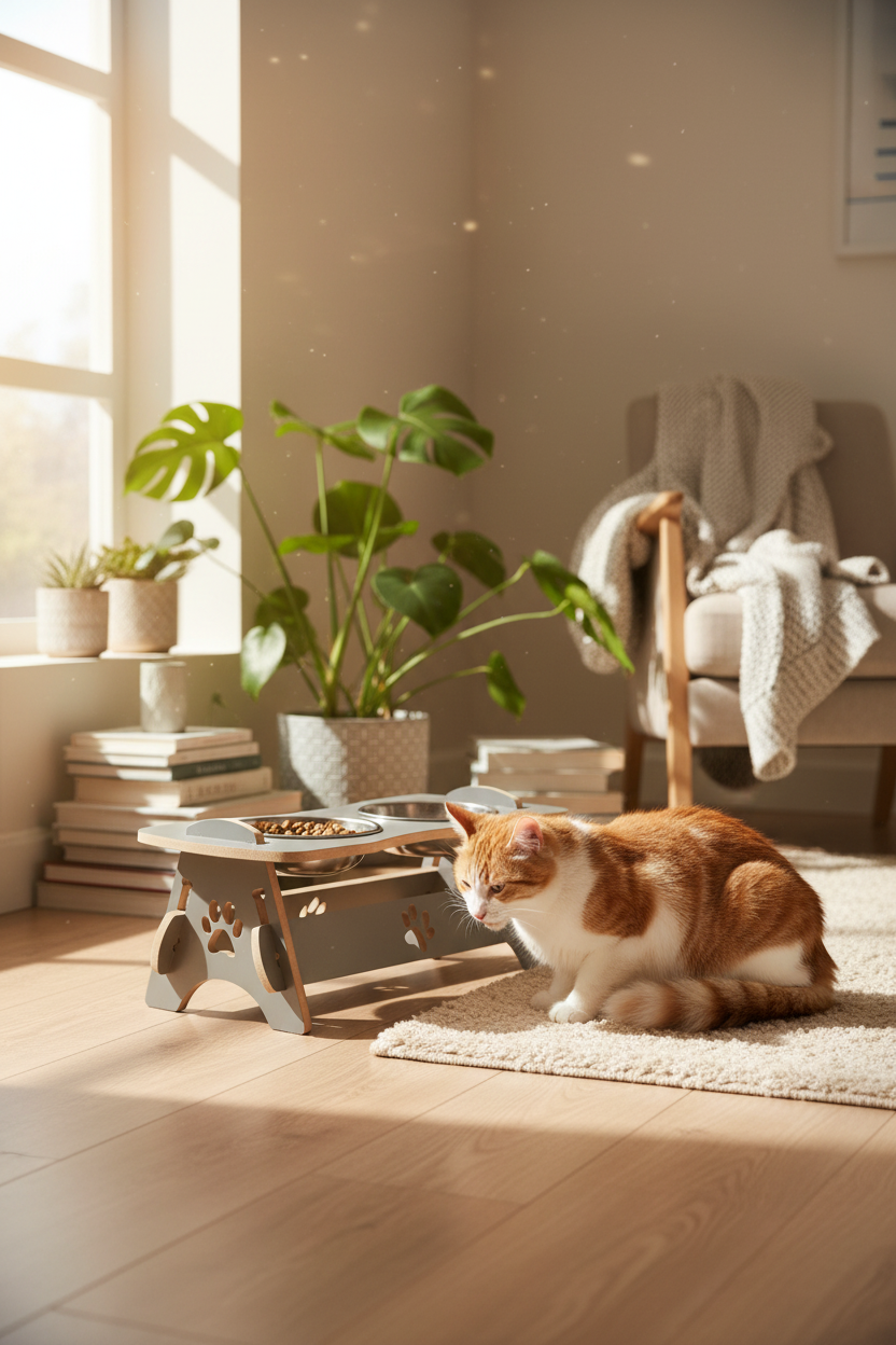 Kedi Köpek - Mama & Su Kabı -  Antrasit Renk - Çelik Hazne Kap