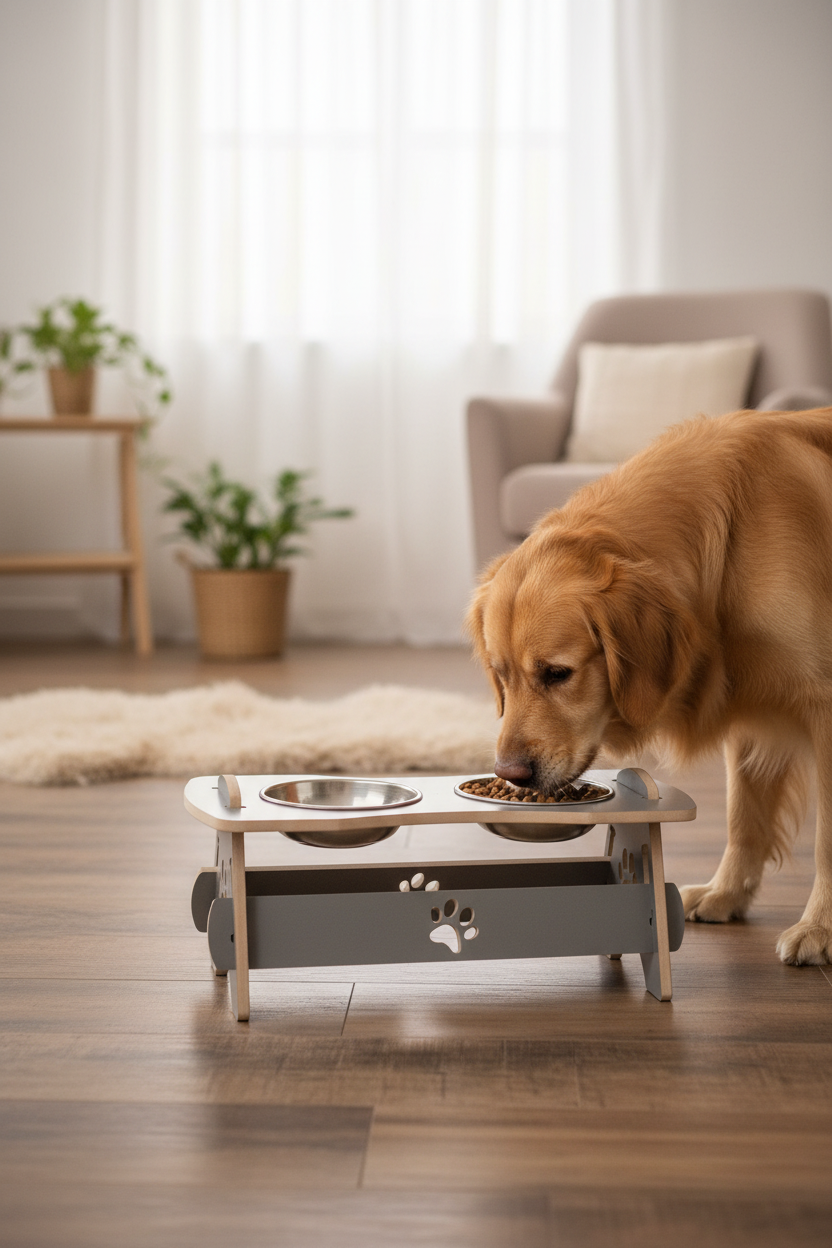 Kedi Köpek - Mama & Su Kabı -  Antrasit Renk - Çelik Hazne Kap