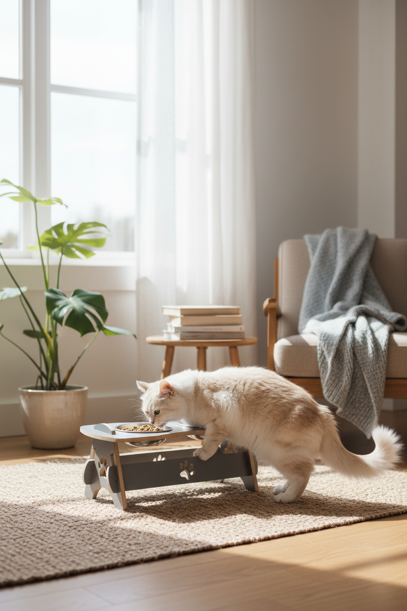 Kedi Köpek - Mama & Su Kabı -  Antrasit Renk - Çelik Hazne Kap